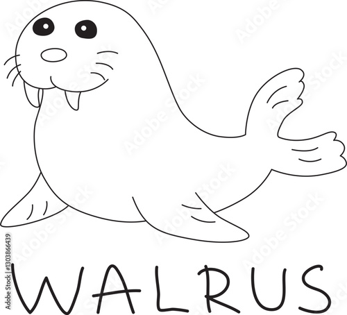 full-length walrus with tusks with text below hand written
