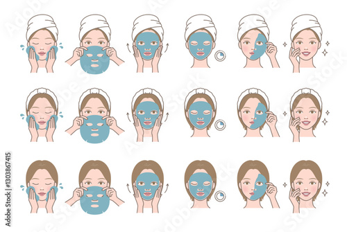 Cosmetic skin care routine_woman(girl) using face pask, sheet mask