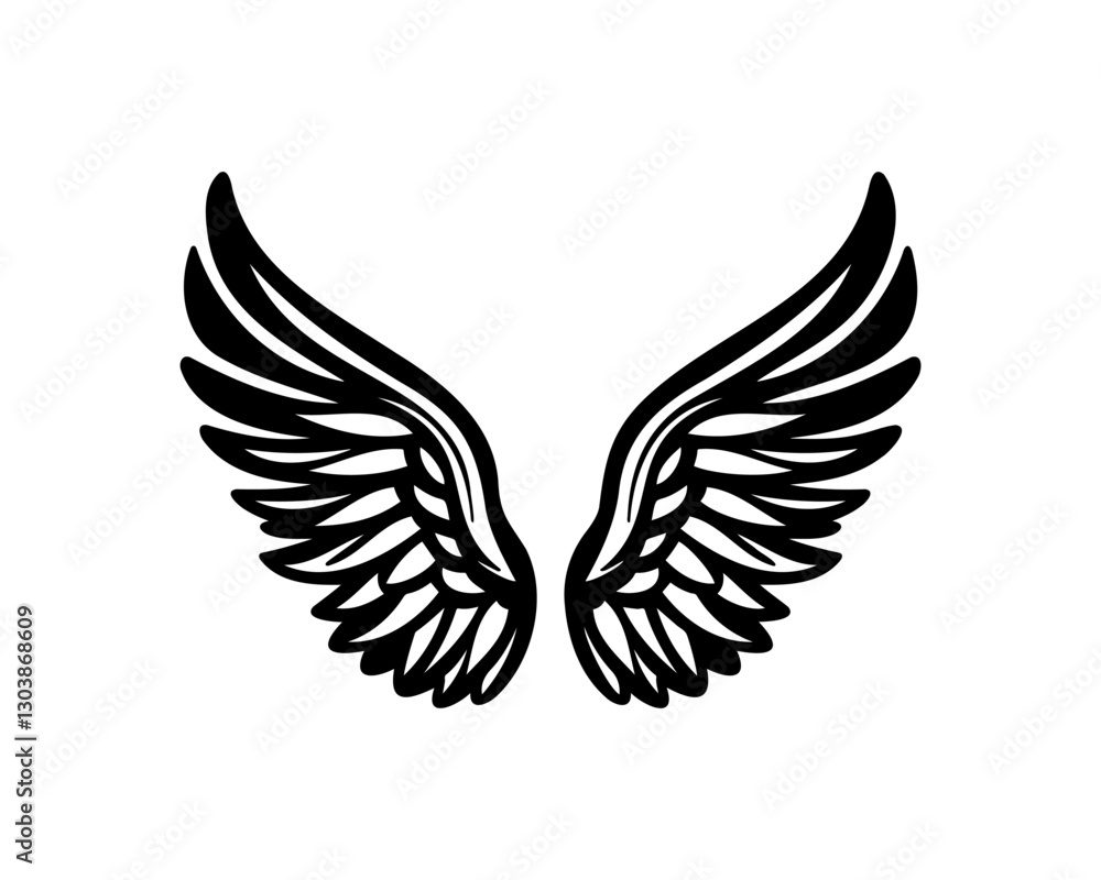 Fototapeta premium Silhouette of black wings isolated on a white background