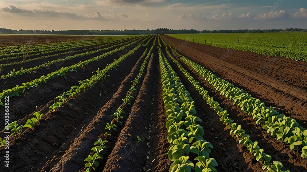 A vast agricultural field under a partly cloudy sky. A vast agricultural field under a partly cloudy sky.