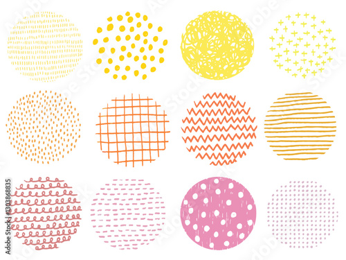 手描きあしらいセット　パターン　色えんぴつ　まる