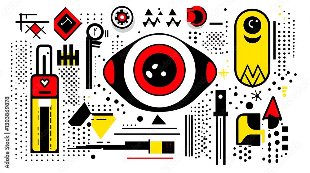 Abstract Geometric Composition Featuring Eye, Shapes and Graphic Elements Abstract Geometric Composition Featuring Eye, Shapes and Graphic Elements