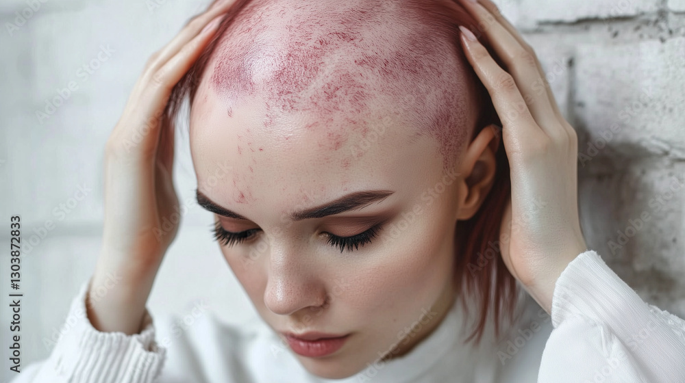 Fototapeta premium Exploring beauty and confidence after alopecia in a tender and introspective moment