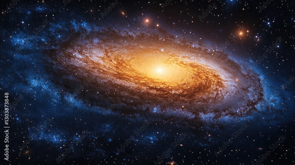 Fototapeta premium Spiral galaxy in deep space, cosmic view, vast expanse, scientific imagery, education