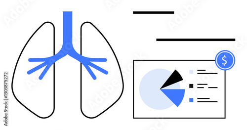 Lungs illustration with data chart detailing, showcasing monetary cost impact. Ideal for healthcare, medical research, finance analysis, disease economics, cost efficiency, public health, education