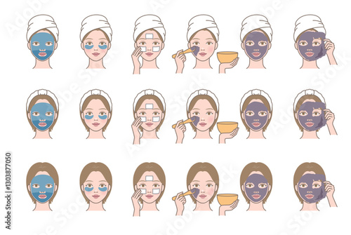 Cosmetic skin care routine_woman(girl) using face sheet mask, modeling pack