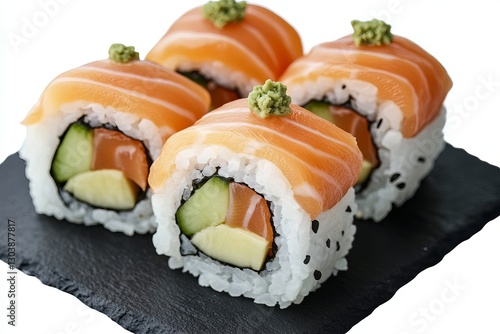Wallpaper Mural Delicious Salmon Avocado Sushi Rolls Gourmet Japanese Food Restaurant Fresh Seafood Asian Cuisine Maki Plate Presentation Healthy Meal Tasty Dinner    Torontodigital.ca