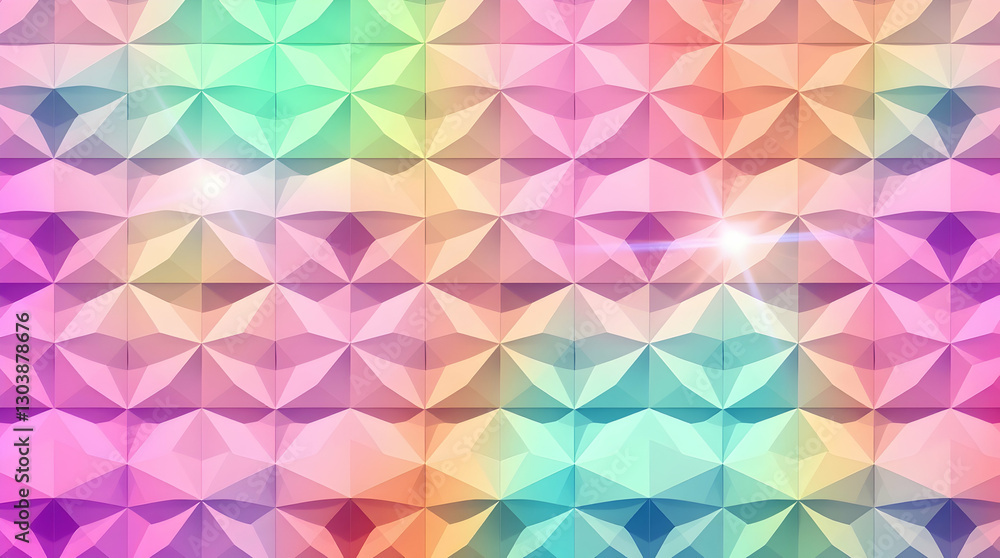 Repeating geometric pattern with a holographic, iridescent effect, featuring a spectrum of pastel colors and a slight lens flare. Repeating geometric pattern with a holographic, iridescent effect, featuring a spectrum of pastel colors and a slight lens flare.