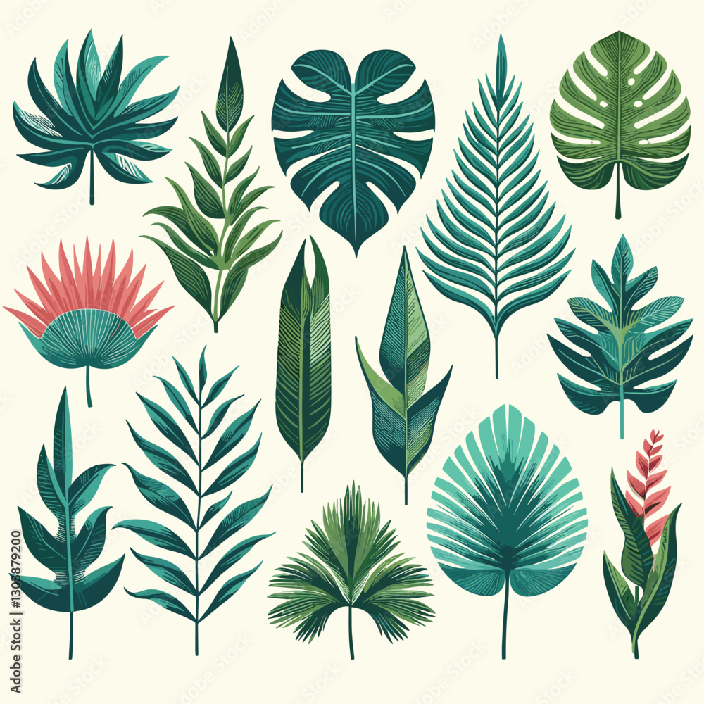 Naklejka premium Tropical Leaves Collection: Hand-Drawn Botanical Set