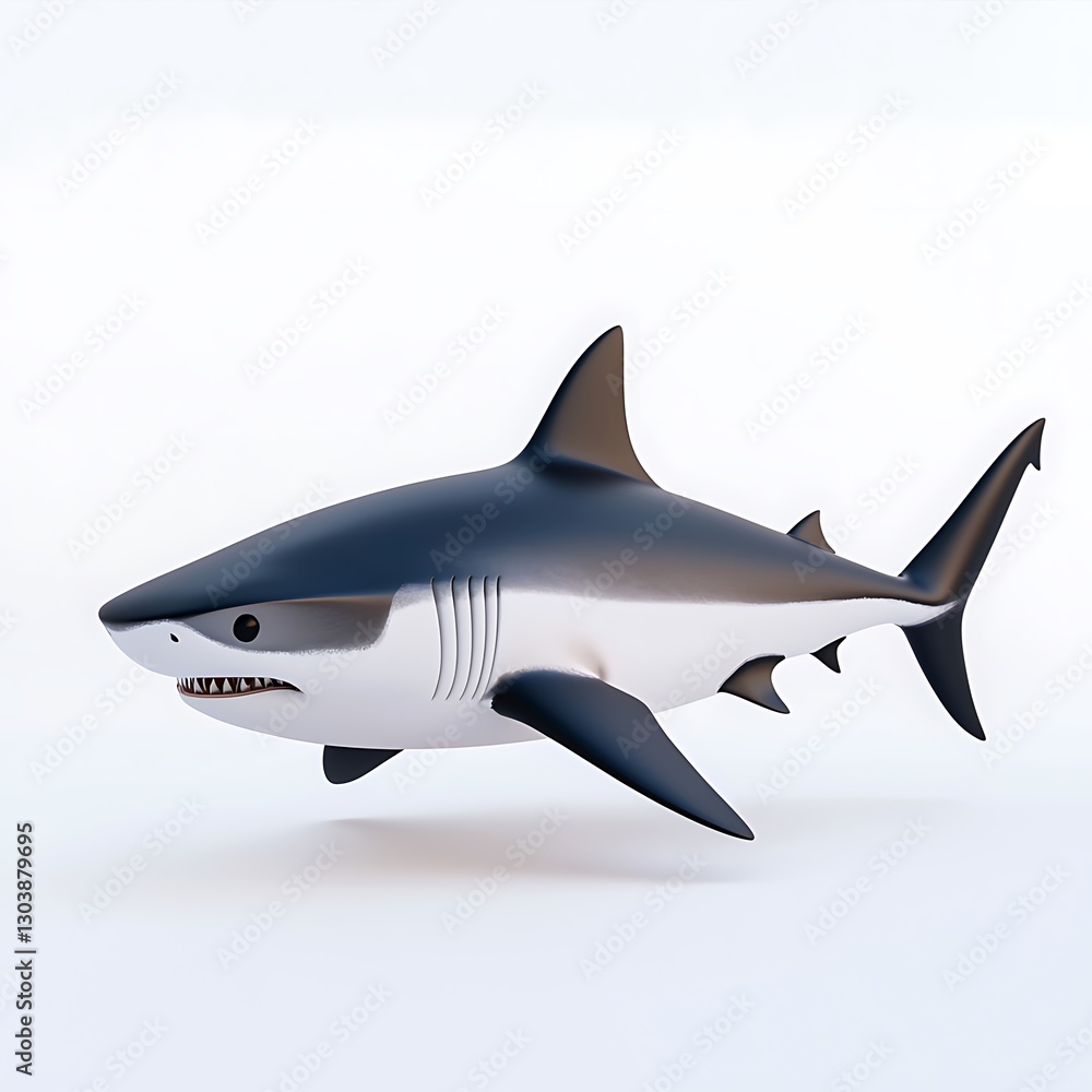 Fototapeta premium Great White Shark 3D Render Ocean Predator Marine Life