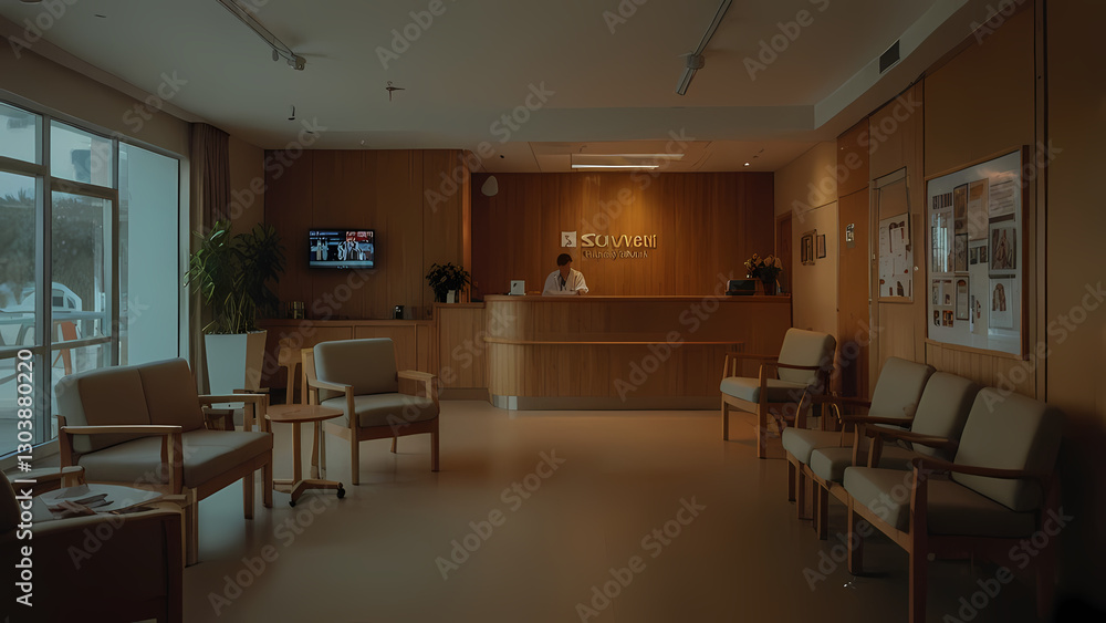Fototapeta premium Modern Hospital Lobby with Wooden Accents