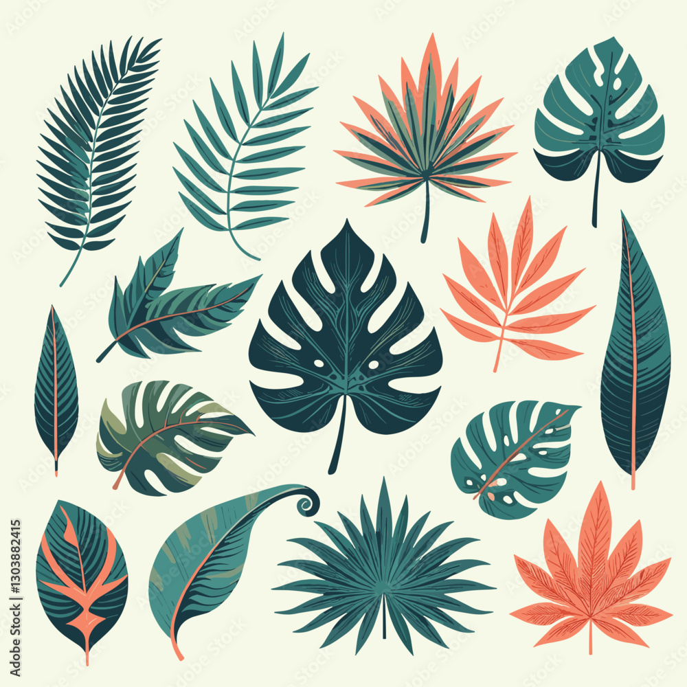 Fototapeta premium Tropical Leaves Vector Set: Botanical Illustration