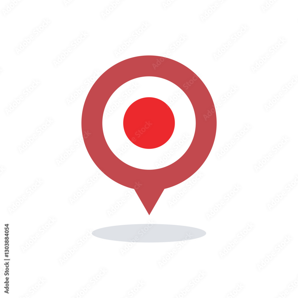 Red and black gradient location pin icon with a circular top and pointed bottom. It casts a soft, grey shadow on a white background, giving the appearance of hovering above a surface Red and black gradient location pin icon with a circular top and pointed bottom. It casts a soft, grey shadow on a white background, giving the appearance of hovering above a surface