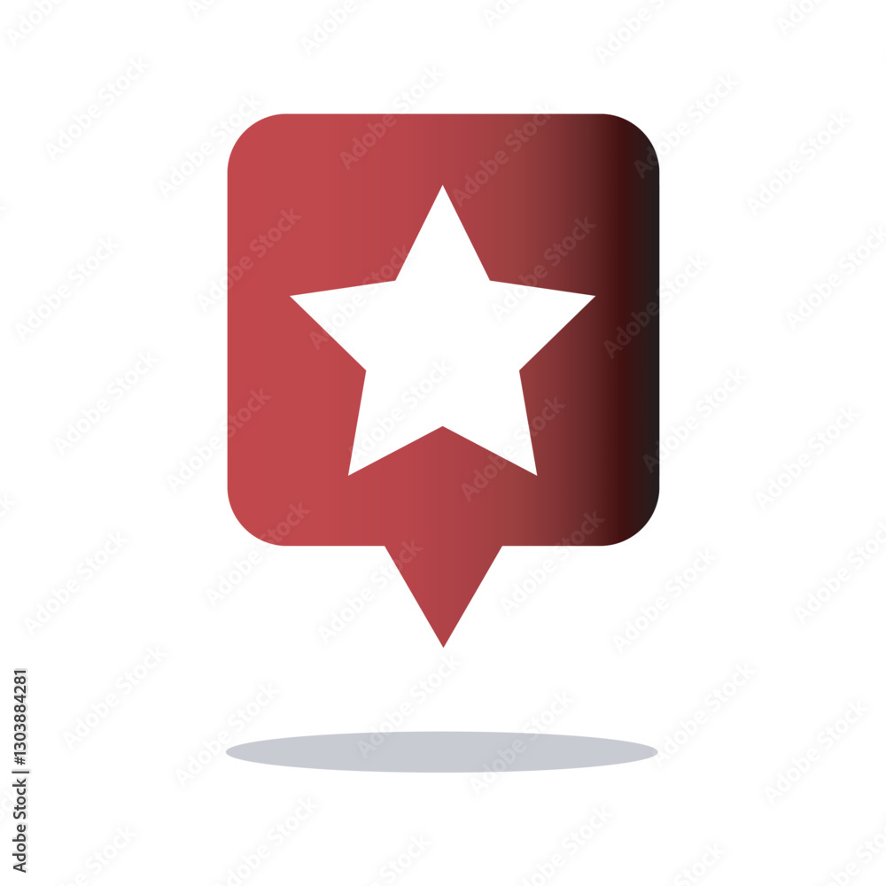 A red speech bubble icon features a white star in the center. The bubble has a shadow below, suggesting a 3D effect. A red speech bubble icon features a white star in the center. The bubble has a shadow below, suggesting a 3D effect.