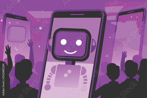 A futuristic AI chatbot interface assisting customers with friendly, helpful interactions, showcasing seamless customer service.