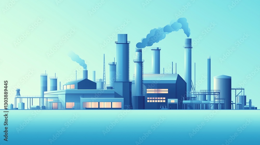 Flat vector factory production line with geometric shapes, abstract industrial plant elements, and soft blue-grey gradients, creating a clean and modern design. Flat vector factory production line with geometric shapes, abstract industrial plant elements, and soft blue-grey gradients, creating a clean and modern design.