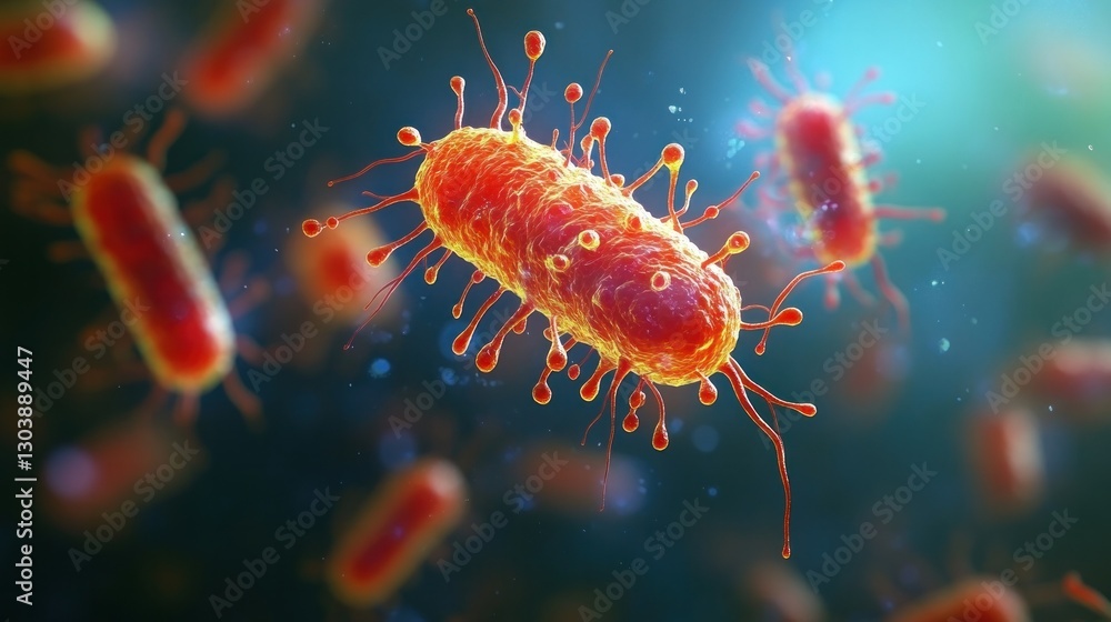A scientific animation-like representation of antibiotics targeting pathogenic bacteria A scientific animation-like representation of antibiotics targeting pathogenic bacteria