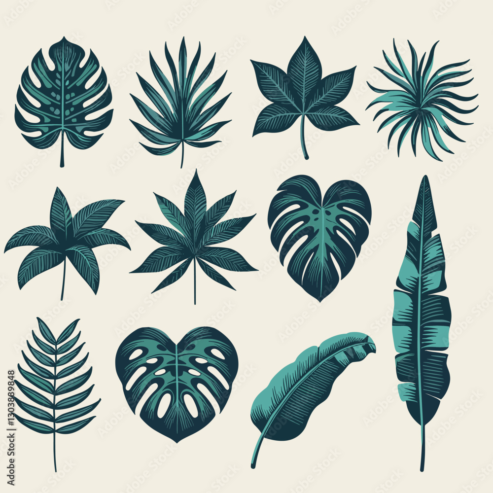 Fototapeta premium Tropical Leaves Collection: Botanical Illustration Set