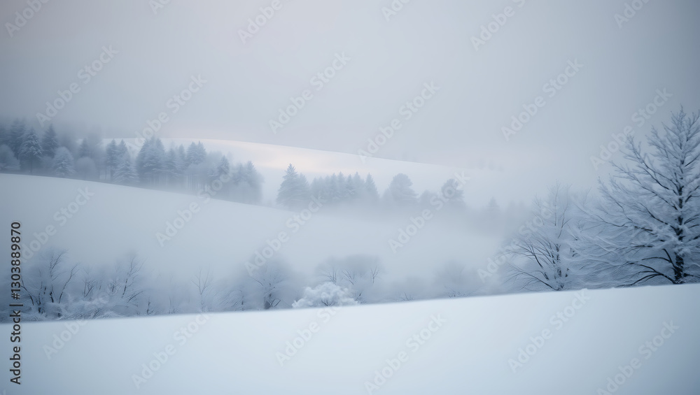 Stunning Snowy Winter Landscape with Fog-Covered Trees and Mountains in the Serene Wilderness Environment Stunning Snowy Winter Landscape with Fog-Covered Trees and Mountains in the Serene Wilderness Environment