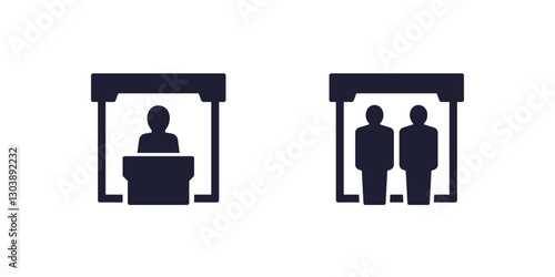 booth icon, exhibitors and exhibition stand on white