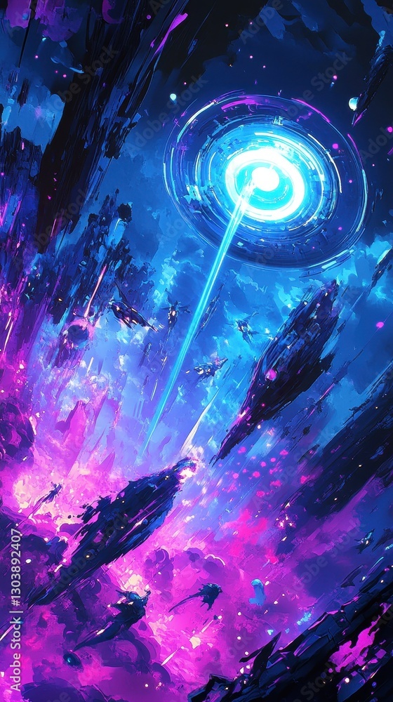 Obraz premium Futuristic scene depicting a neon light show in space