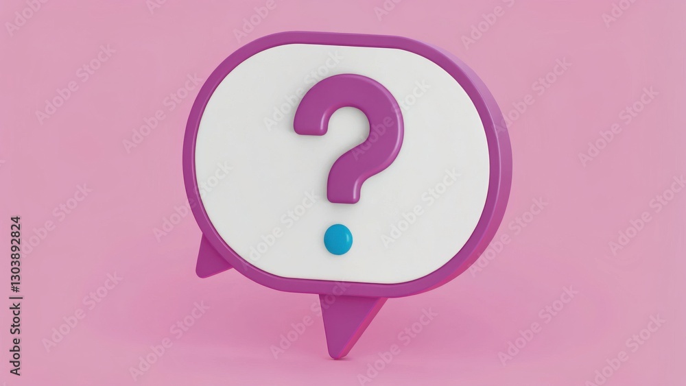 Colorful 3D Question Mark in Speech Bubble on Pink Background for Inquiry and Communication Themes Colorful 3D Question Mark in Speech Bubble on Pink Background for Inquiry and Communication Themes