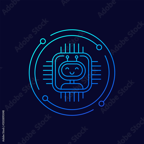 robot and microchip icon, linear design