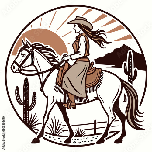 Retro Cowgirl Bundle SVG Vintage Bohemian Western Boho Chic Women Horse Illustration Cowboy Bronco Rodeo