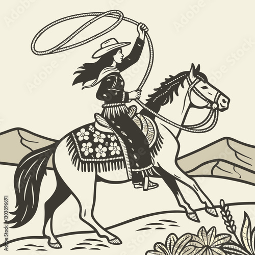 Retro Cowgirl Bundle SVG Vintage Bohemian Western Boho Chic Women Horse Illustration Cowboy Bronco Rodeo