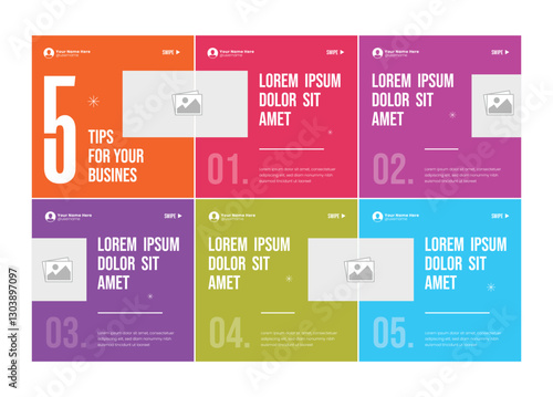 Microblog carousel slides template for social media. Tips sharing Instagram carousel template or LinkedIn carousel banner post