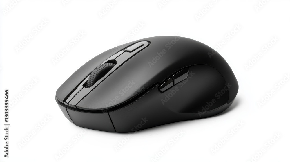A wireless computer mouse presented on a simple white background A wireless computer mouse presented on a simple white background