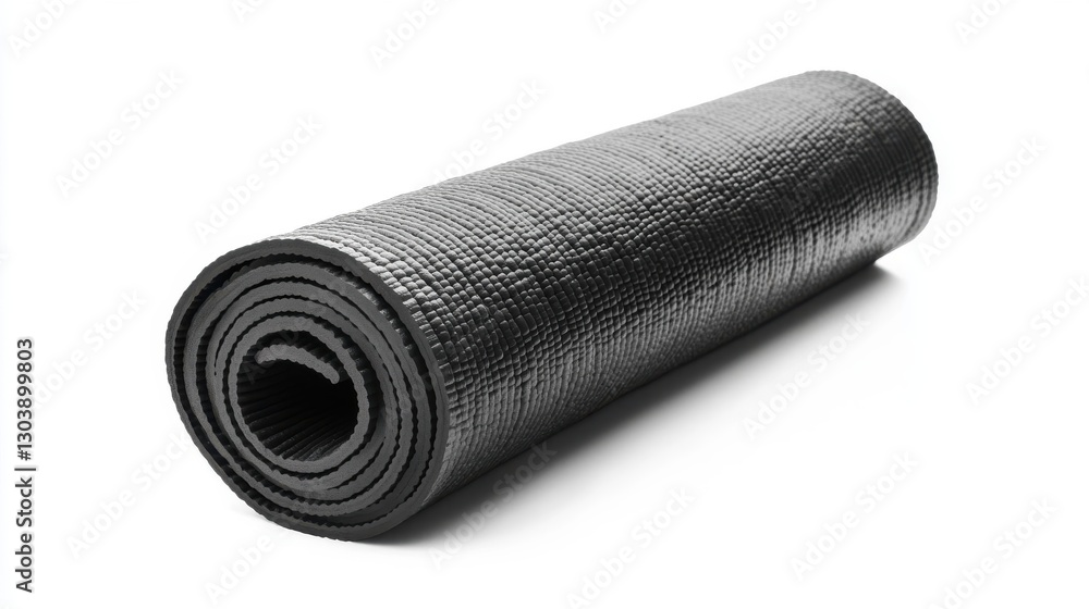 A rolled up black exercise or yoga mat isolated on white A rolled up black exercise or yoga mat isolated on white