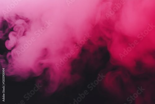 A dreamy and mysterious abstract background with pink smoke rising and spreading out on a black background.