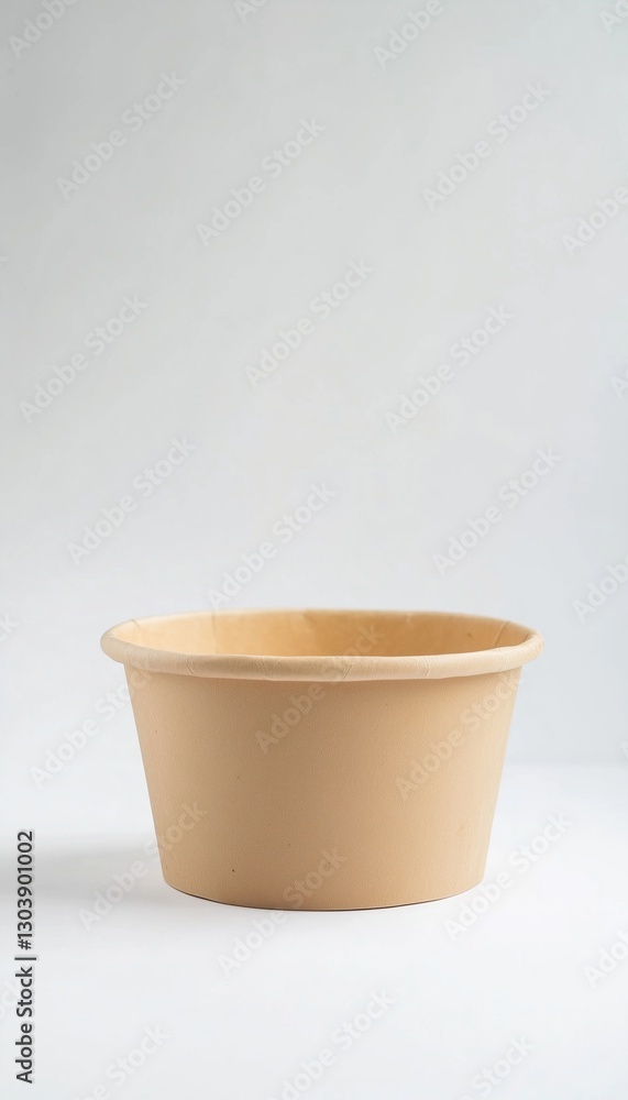 Blank empty brown paper bowl mockup on white solid vertical background Blank empty brown paper bowl mockup on white solid vertical background