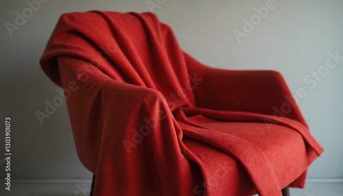 Cozy red blanket draped over a stylish armchair in a modern interior