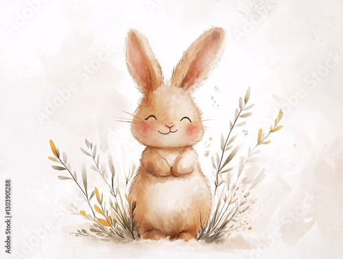 Watercolour drawing of a happy Eater bunny