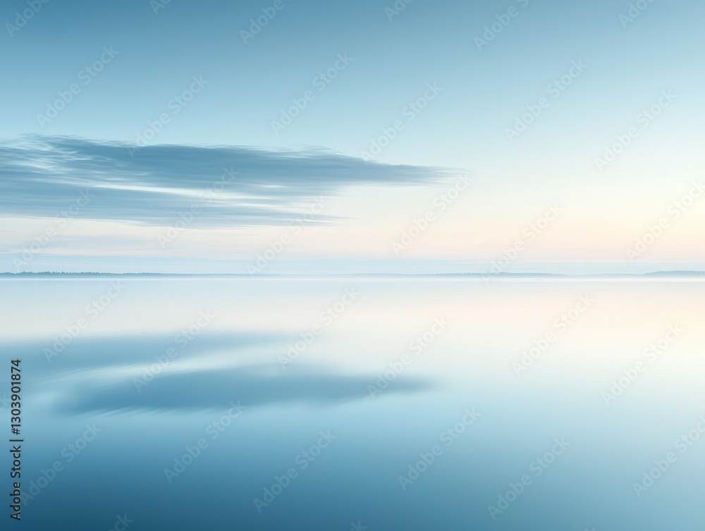 Obraz premium Serene Misty Lake at Dawn Calm Water Peaceful Sky Nature Landscape