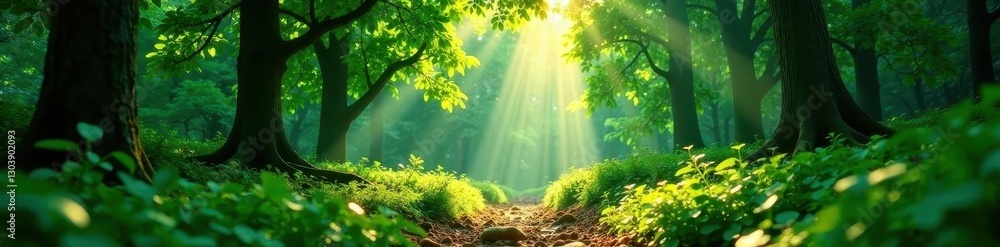 Lush green canopy, sunlight dappling forest floor, pattern, untamed, environment Lush green canopy, sunlight dappling forest floor, pattern, untamed, environment