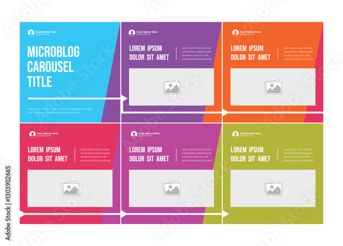 Microblog carousel slides template for social media. Tips sharing Instagram carousel template or LinkedIn carousel banner post
