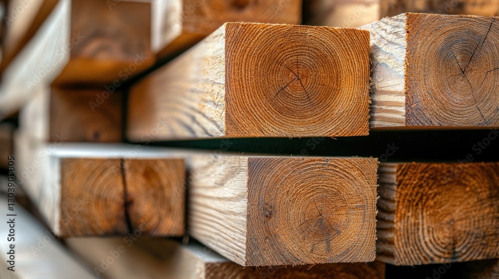 Stacked Lumber: A Close-Up View of Wooden Beams and Planks Stacked Lumber: A Close-Up View of Wooden Beams and Planks