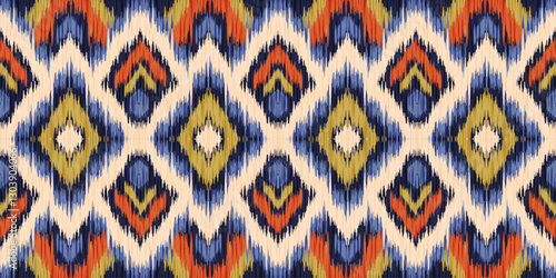 Ethnic ikat seamless pattern.beautiful pattern. floral embroidery, bohemian style, abstract flower art print. ethnic ikat abstract art. seamless fabric. ikat design for fabric, wallpaper, clothing.
