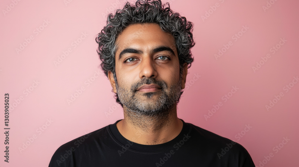 Obraz premium An attractive Indian man in his late thirties with short curly hair and stubble, generative AI