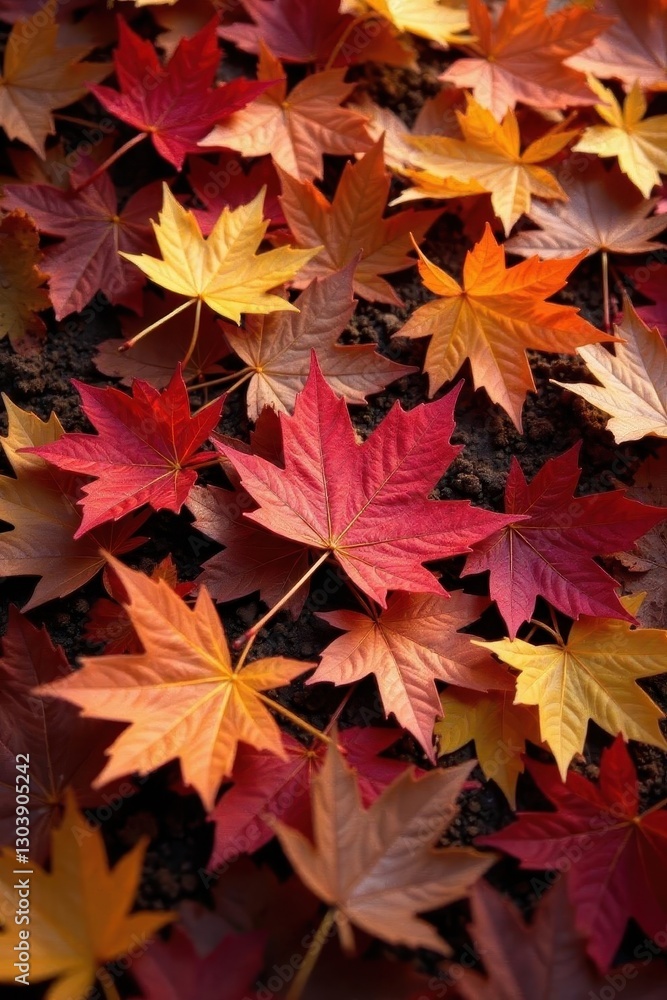 Fallen maple leaves in rich autumn hues, covering earth , decay, scene, graphics Fallen maple leaves in rich autumn hues, covering earth , decay, scene, graphics