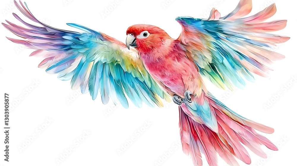 Obraz premium Vibrant Parrot in Flight Colorful Wings Tropical Bird Artistic Feathers