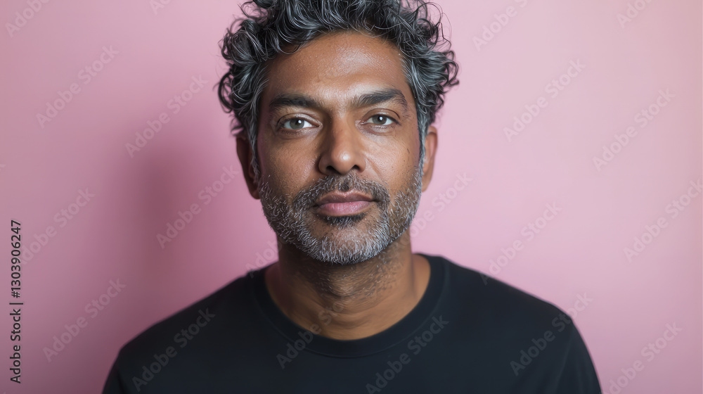 Obraz premium An attractive Indian man in his late thirties with short curly hair and stubble, generative AI