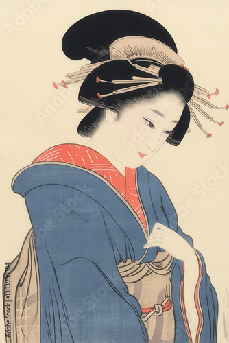 浮世絵（Ukiyoe）／美人画　美女　着物　anime　イラスト	