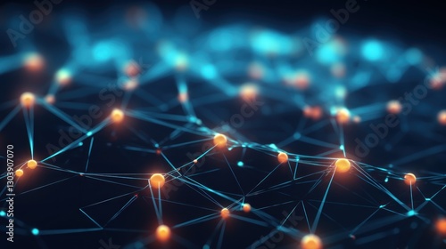 Digital Network with Interconnected Nodes and Lines, Futuristic Abstract