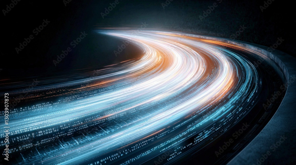 Futuristic Data Stream Abstract Technology Background with Binary Code and Light Trails Futuristic Data Stream Abstract Technology Background with Binary Code and Light Trails