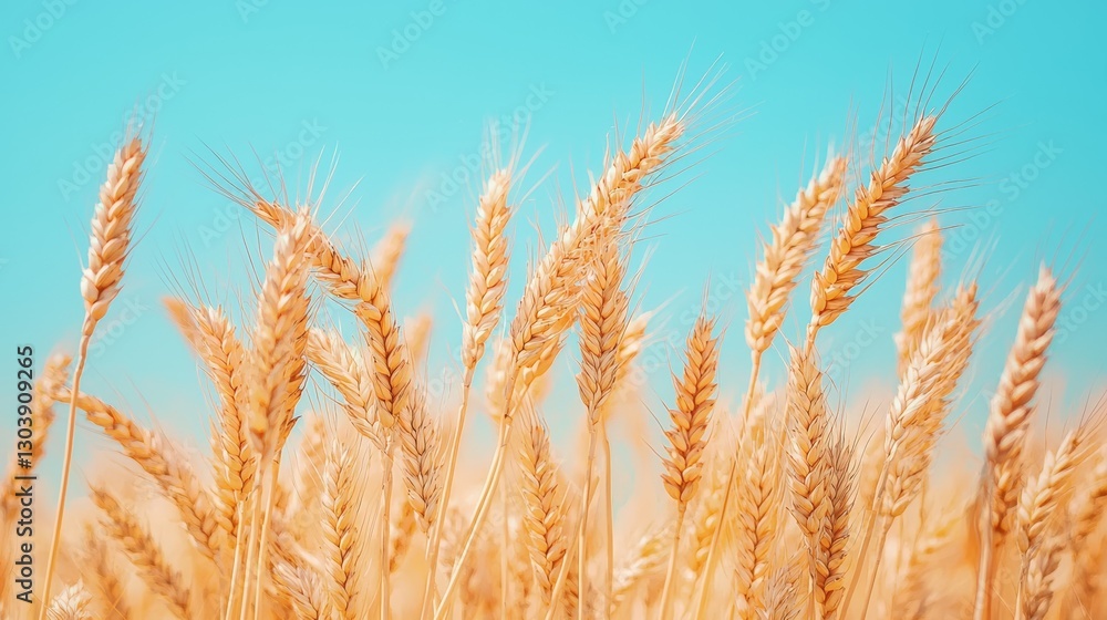 Fototapeta premium Golden Wheat Field Under a Vibrant Blue Sky Agricultural Harvest Scene