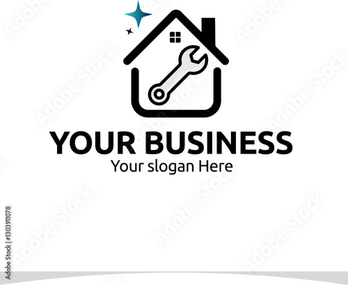 Wallpaper Mural modern logo featuring a house with clean lines and a sparkling wrench symbol for your company Torontodigital.ca